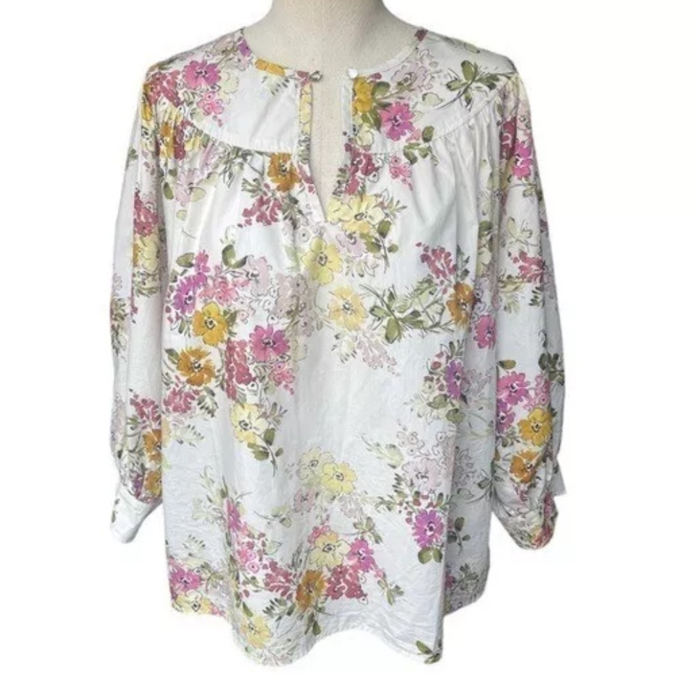 Johnny Was Jade Isabella Floral Three-Quarter Sleeve Blouse Cream Medium